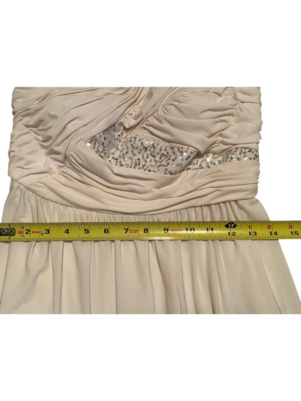 Max and Cleo One Shoulder Elegant Dress, Eggshell Color with Sequin, Size 6 - Picture 9 of 11